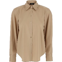 Beige Cotton Shirt with Classic Collar and Button Cuffs for Women