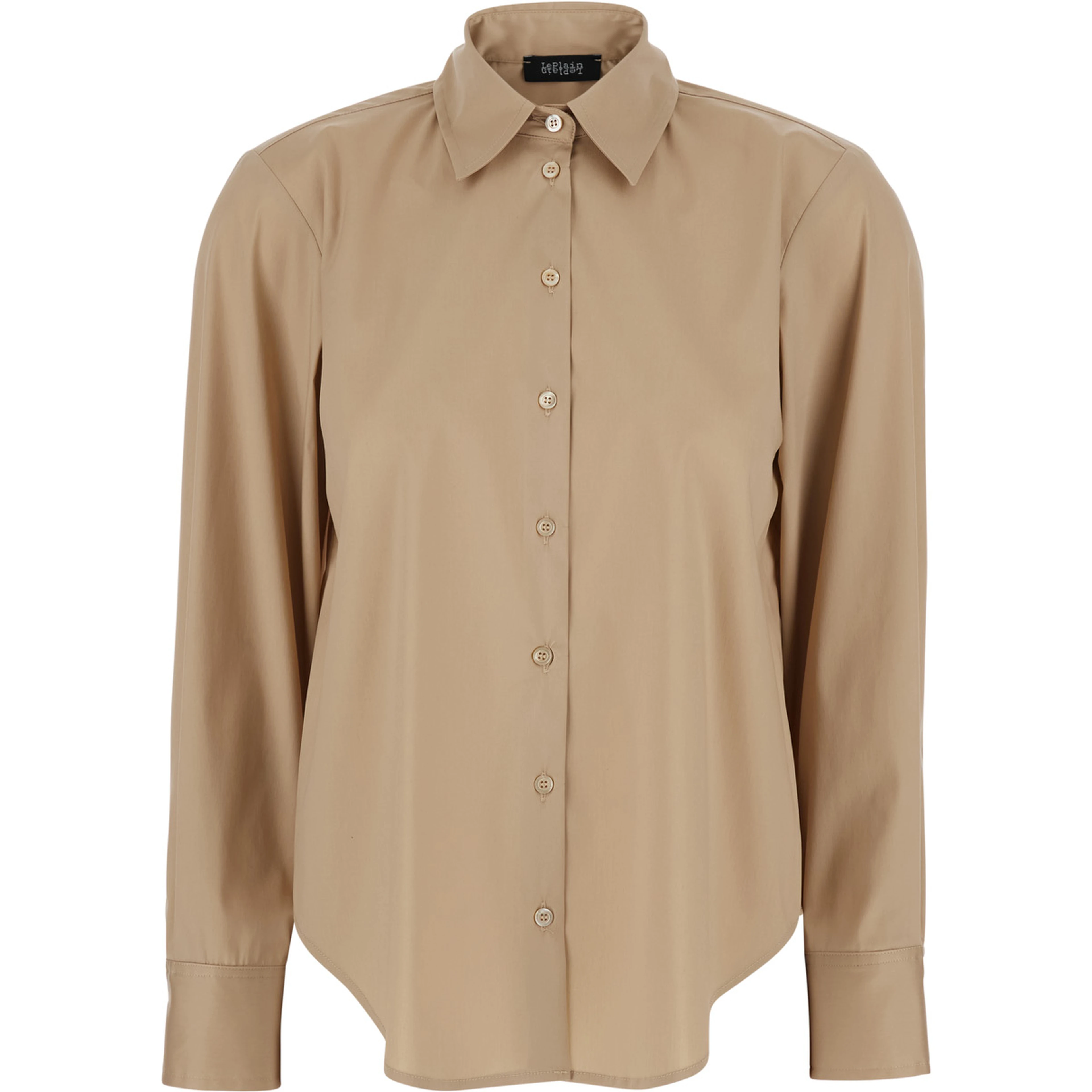 Beige Cotton Shirt with Classic Collar and Button Cuffs for Women