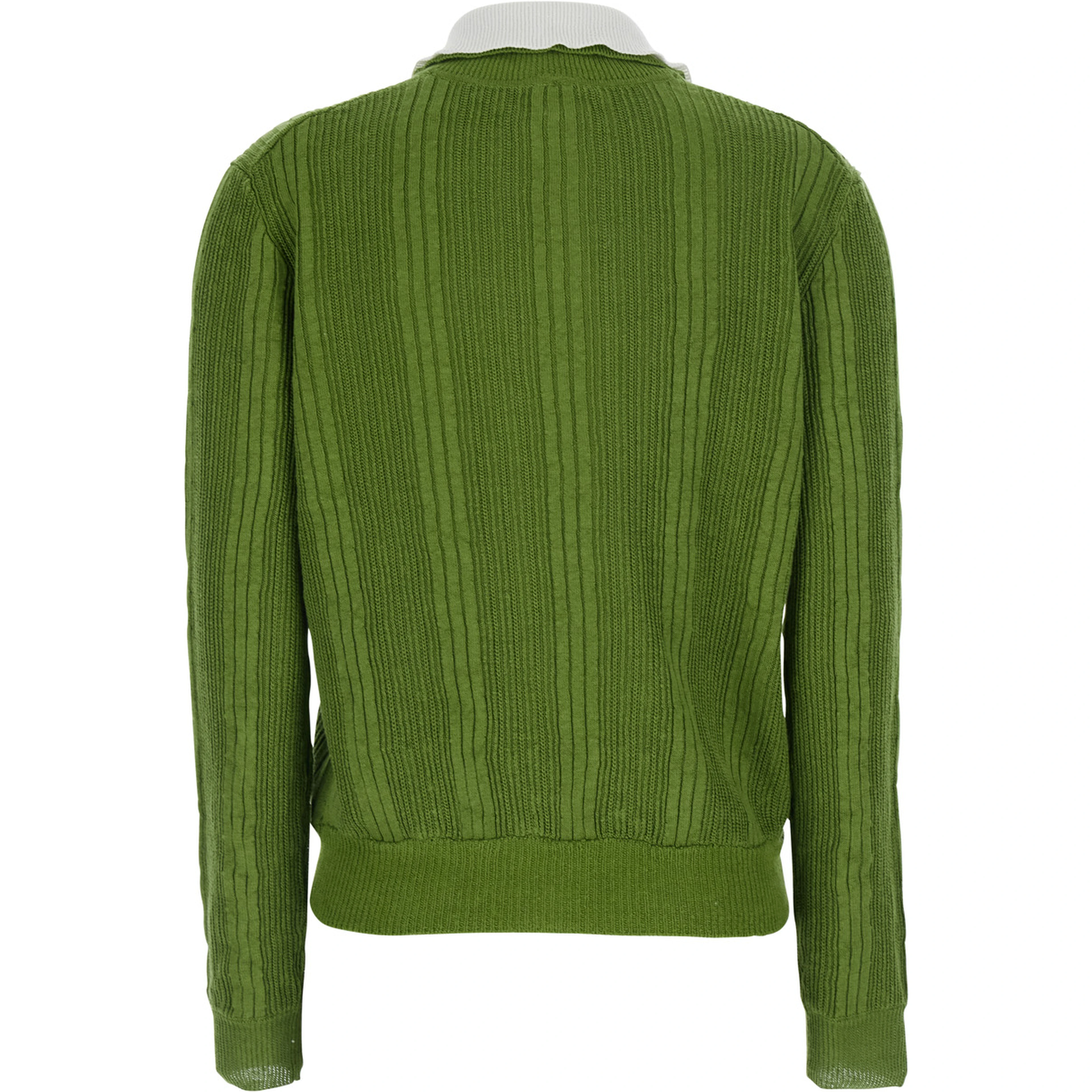 Green Polo Collar Knit Top with Front Logo in Fabric for Women
