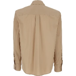 Beige Cotton Shirt with Classic Collar and Button Cuffs for Women