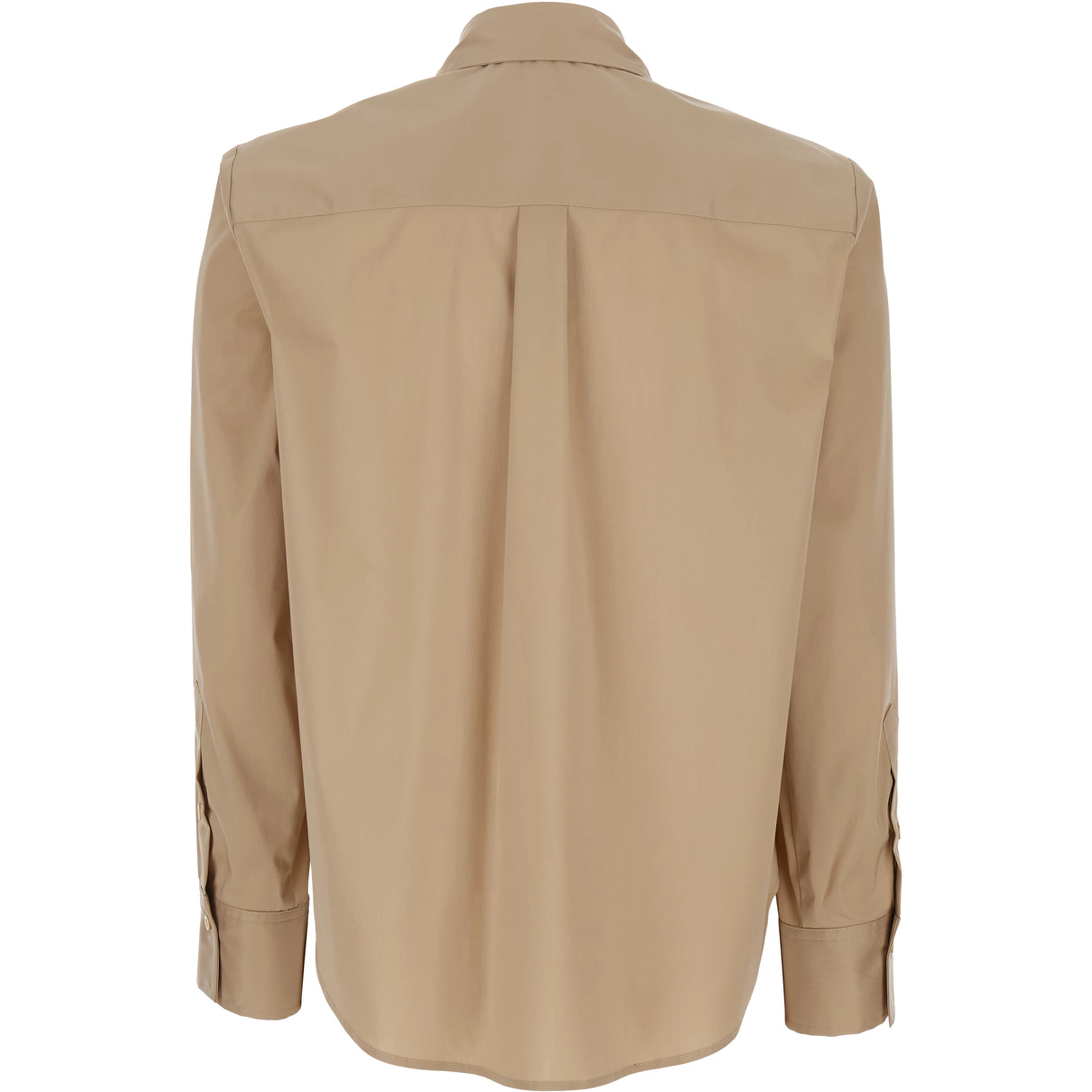 Beige Cotton Shirt with Classic Collar and Button Cuffs for Women