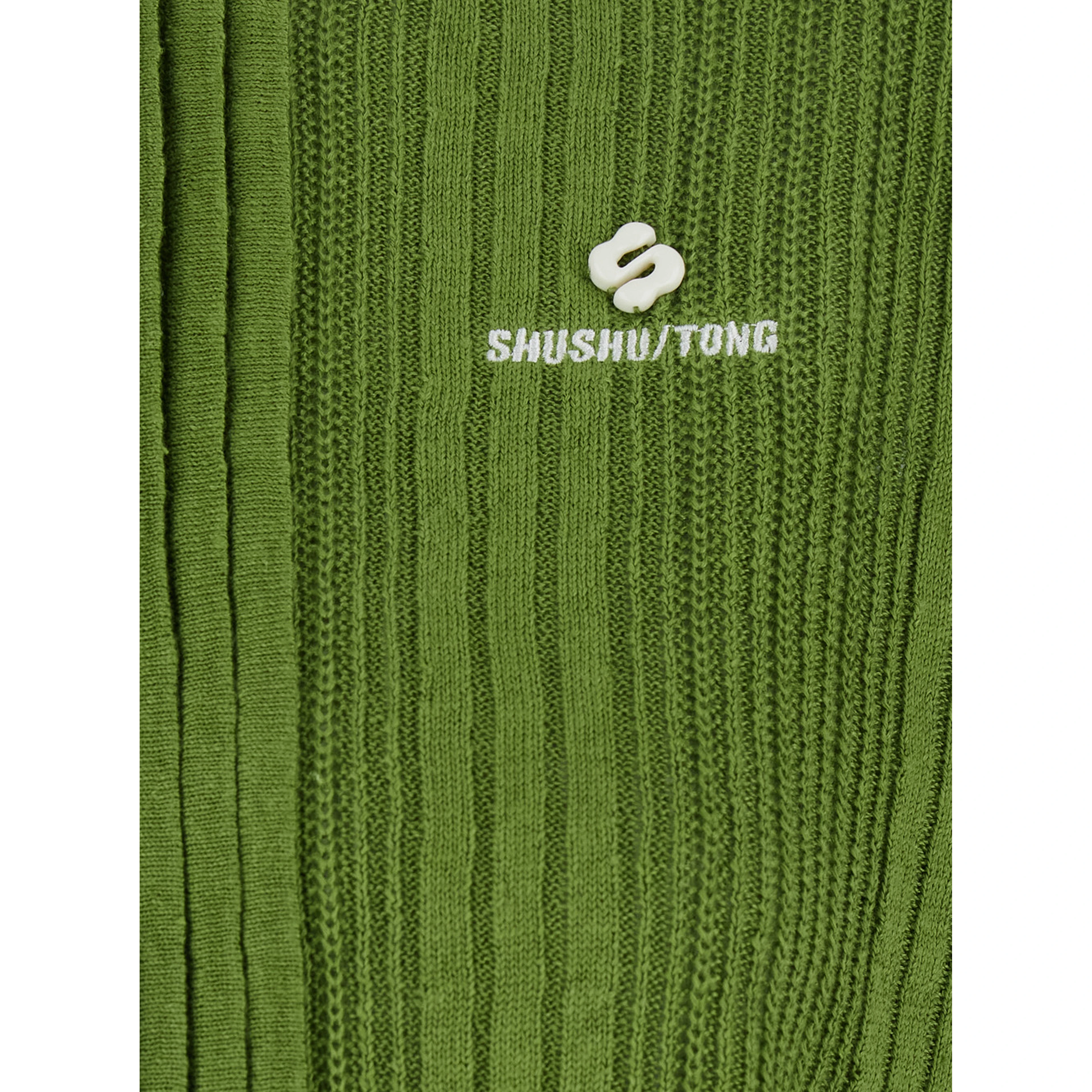 Green Polo Collar Knit Top with Front Logo in Fabric for Women