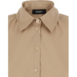 Beige Cotton Shirt with Classic Collar and Button Cuffs for Women