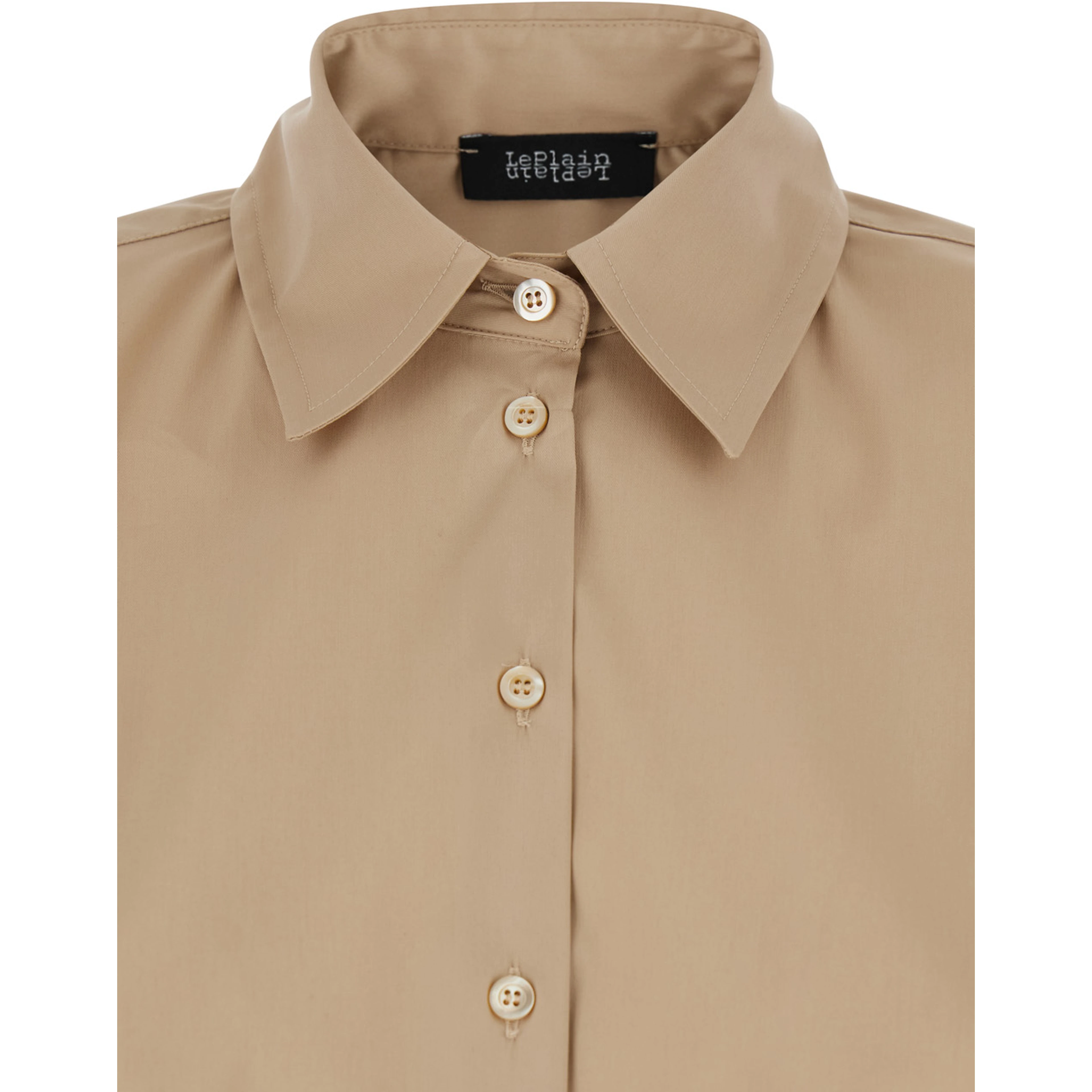 Beige Cotton Shirt with Classic Collar and Button Cuffs for Women