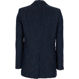 Double-breasted jacket with peak revers in blue tech fabric for women
