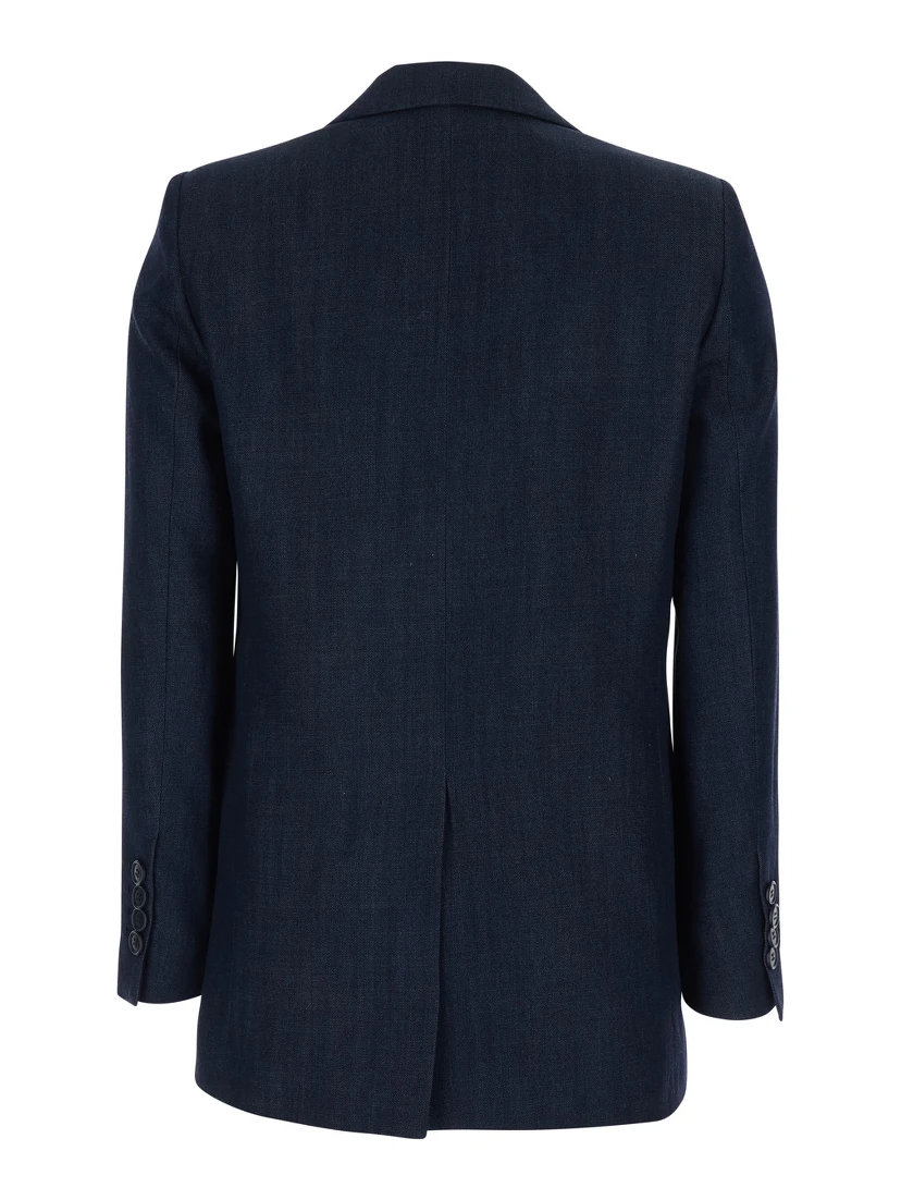 Double-breasted jacket with peak revers in blue tech fabric for women