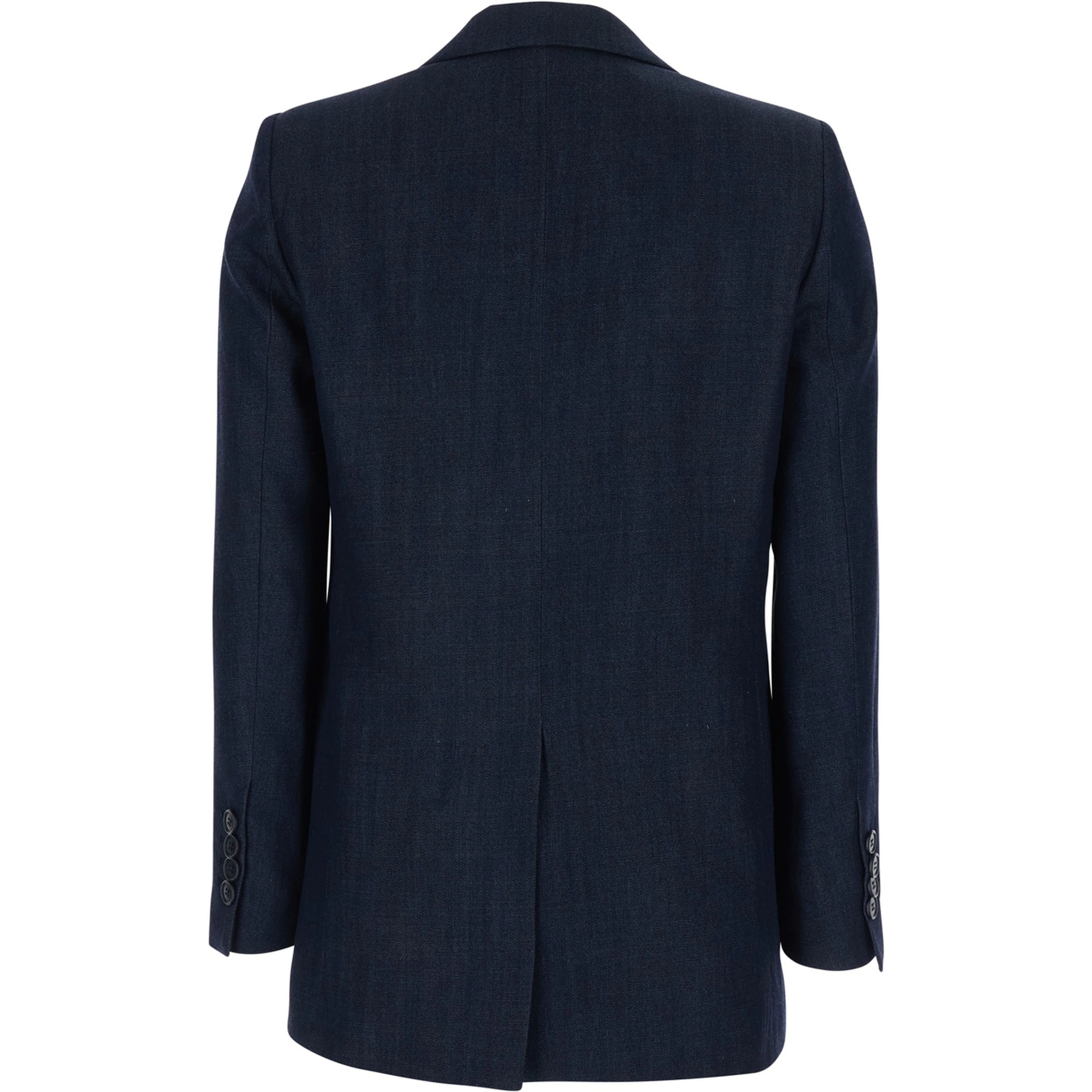 Double-breasted jacket with peak revers in blue tech fabric for women