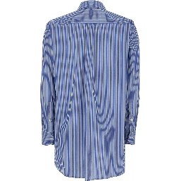 Shirt with Classic Collar and All-Over Striped Pattern in Blue Cotton for Women