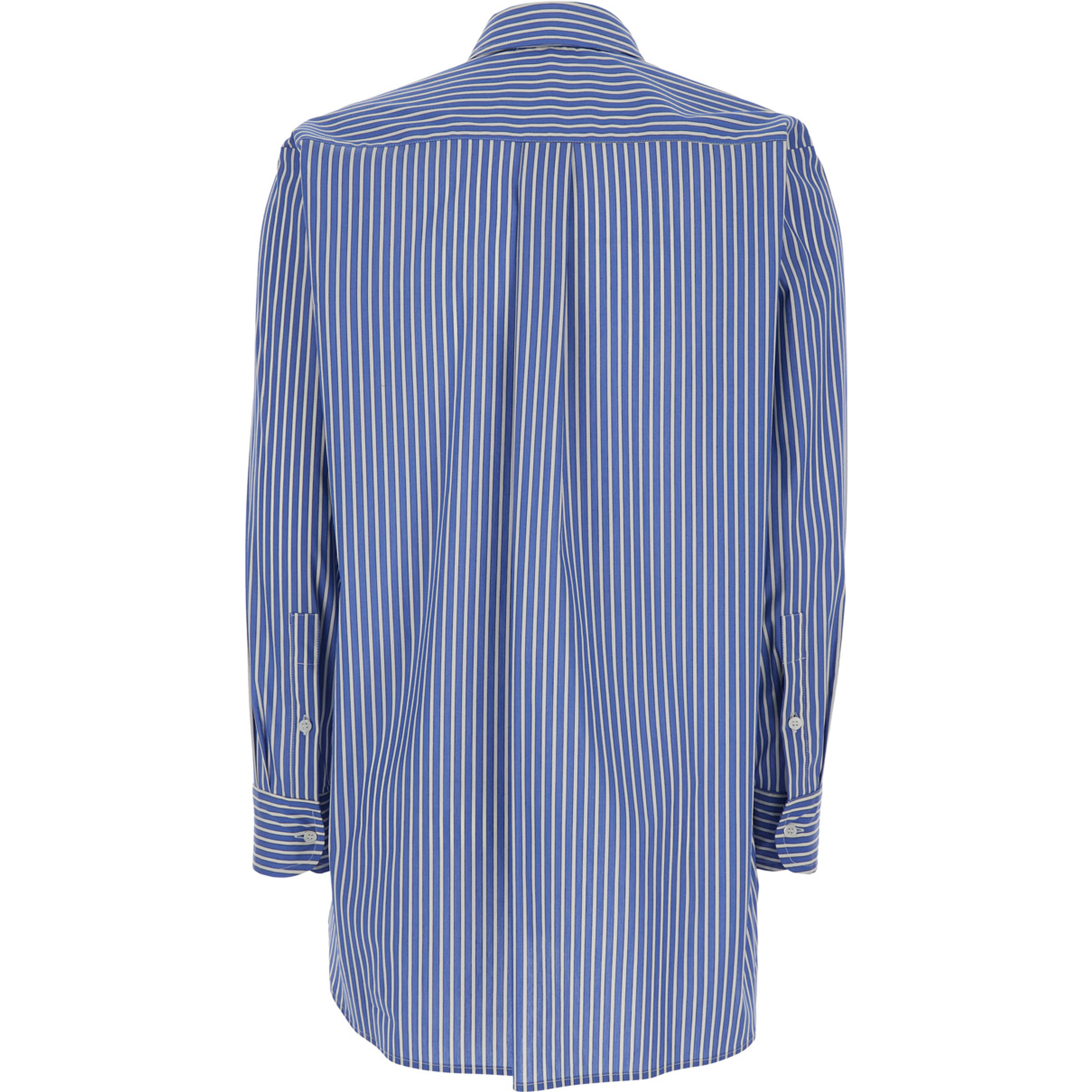 Shirt with Classic Collar and All-Over Striped Pattern in Blue Cotton for Women