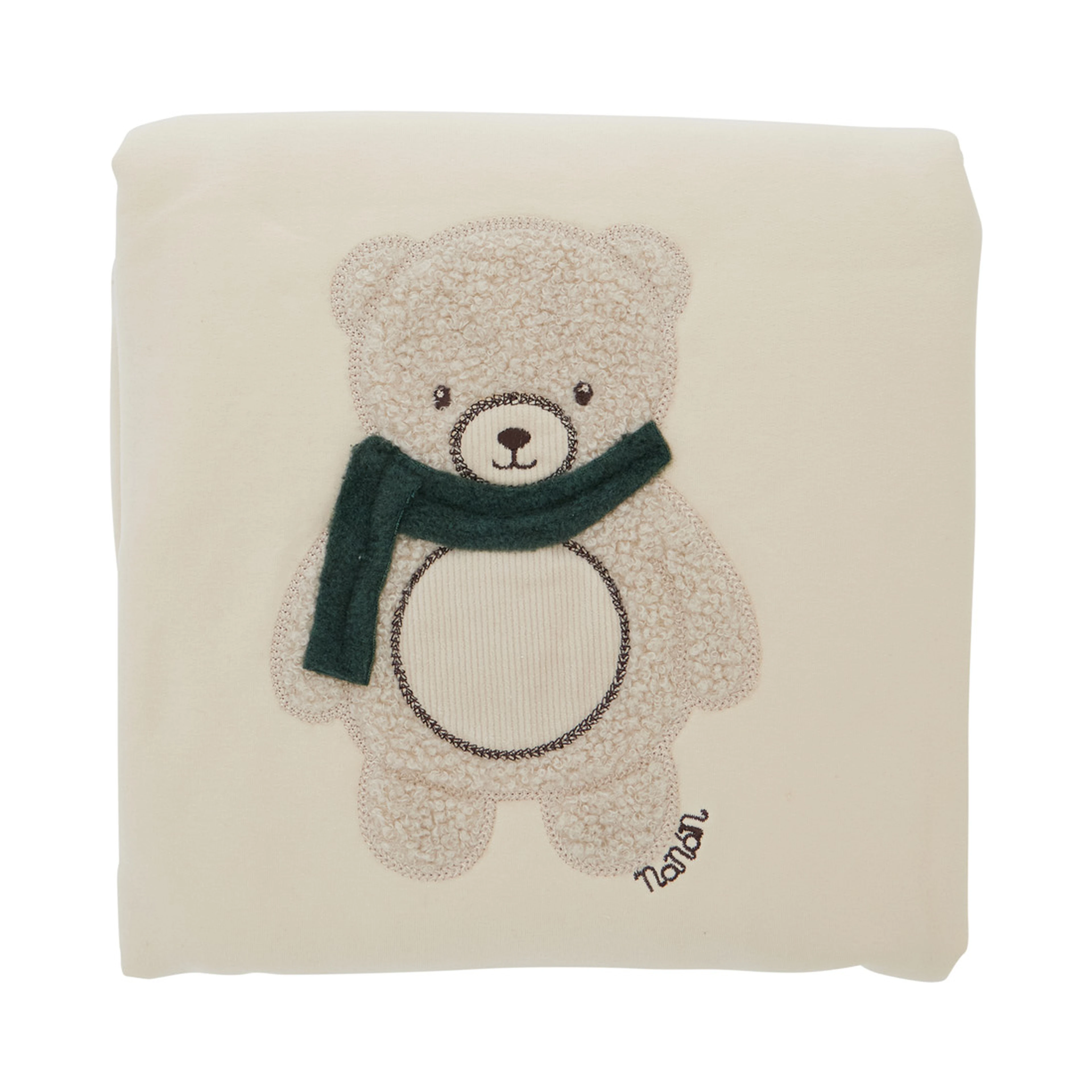beige Blanket with embroidered bear on the front in cotton baby