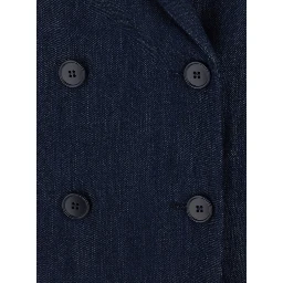Double-breasted jacket with peak revers in blue tech fabric for women