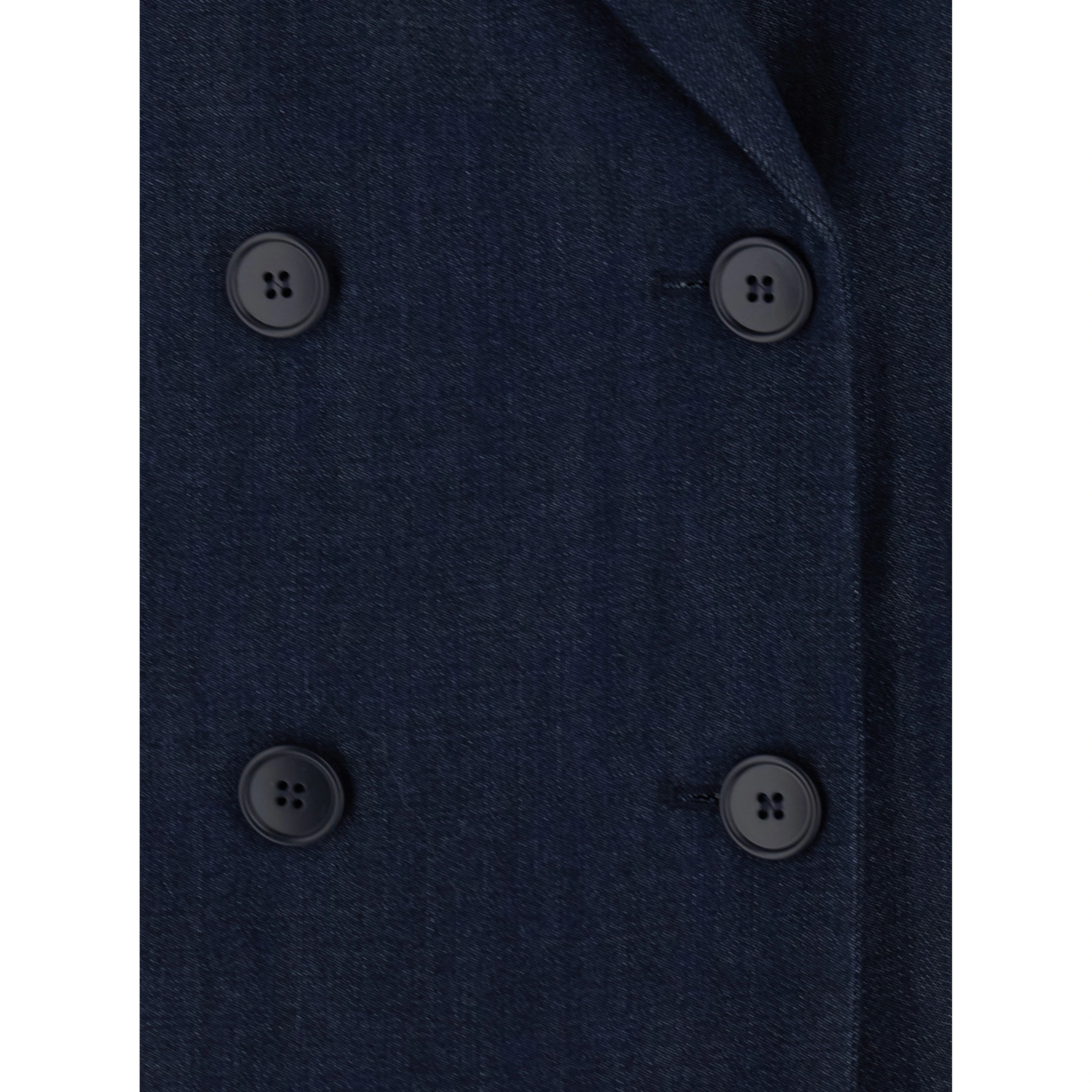Double-breasted jacket with peak revers in blue tech fabric for women