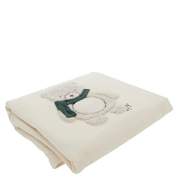beige Blanket with embroidered bear on the front in cotton baby