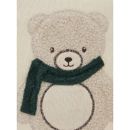 beige Blanket with embroidered bear on the front in cotton baby