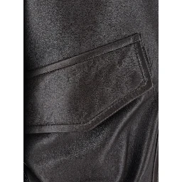 Laila Brown Jacket with wide collar in eco-fur and Dropped shoulders in leather for women