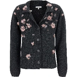 Cardigan with beads gray in wool and silk unisex