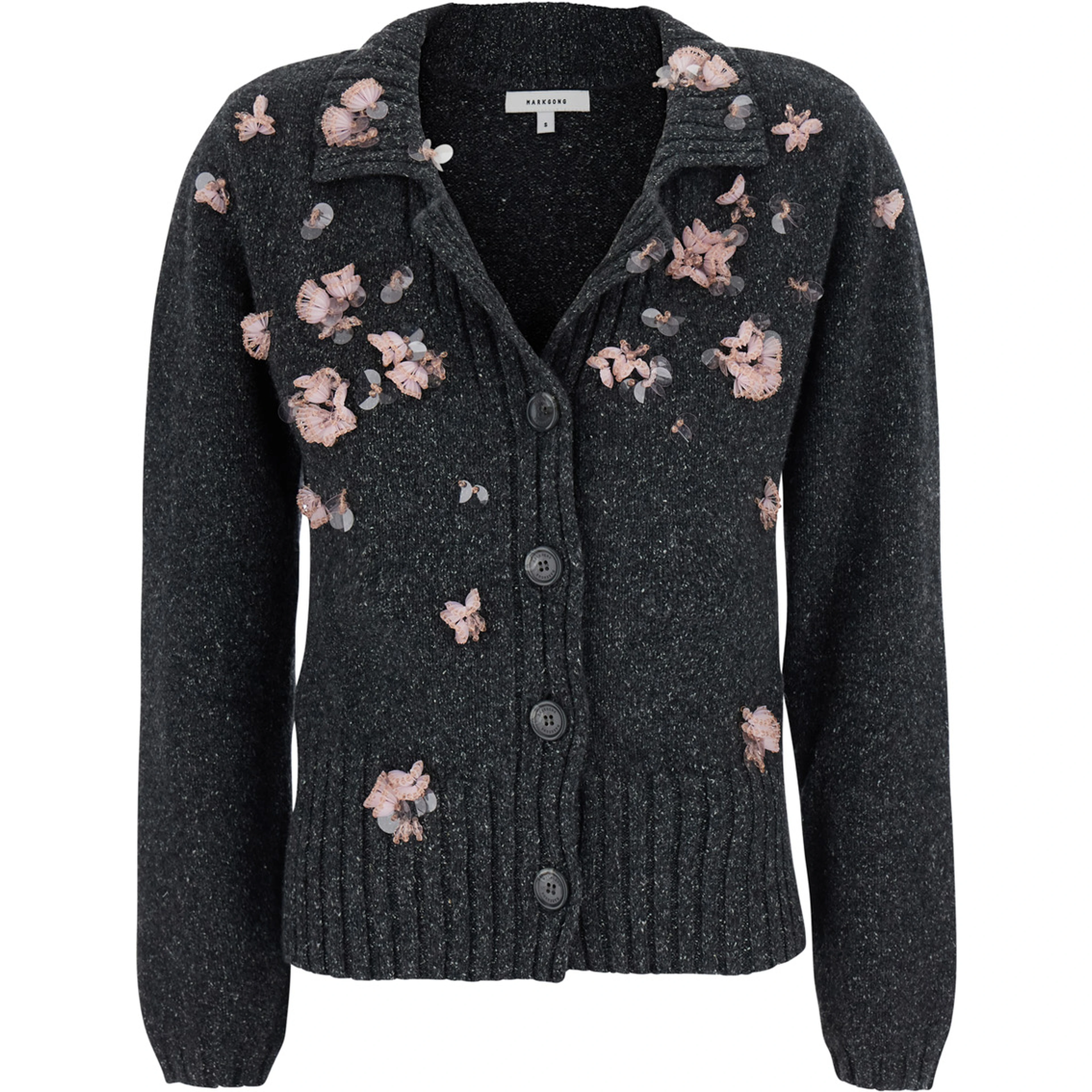 Cardigan with beads gray in wool and silk unisex