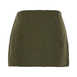Mini Skirt OLIVE GREEN FLORAL EMBELLISHED with cotton and green woman