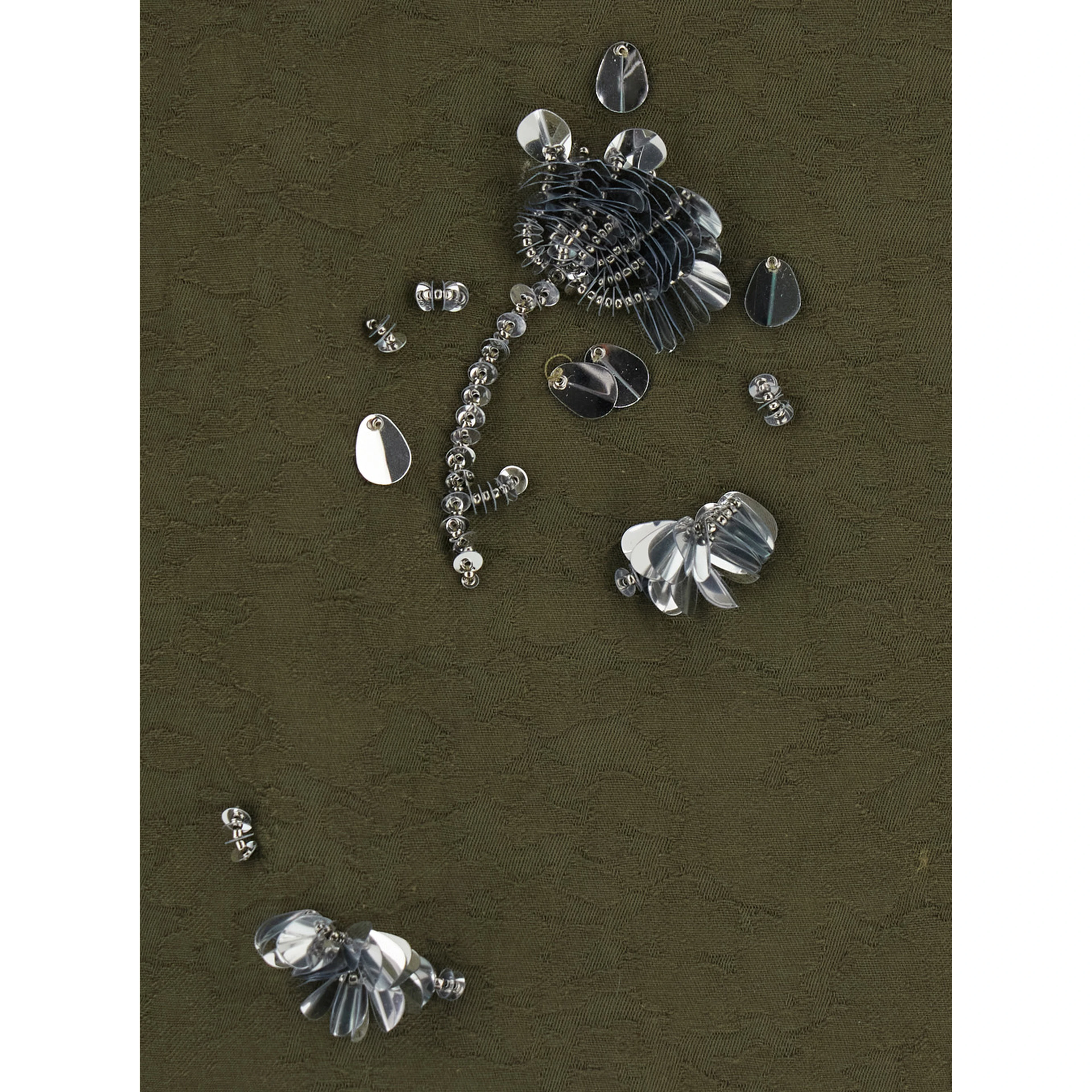 Mini Skirt OLIVE GREEN FLORAL EMBELLISHED with cotton and green woman
