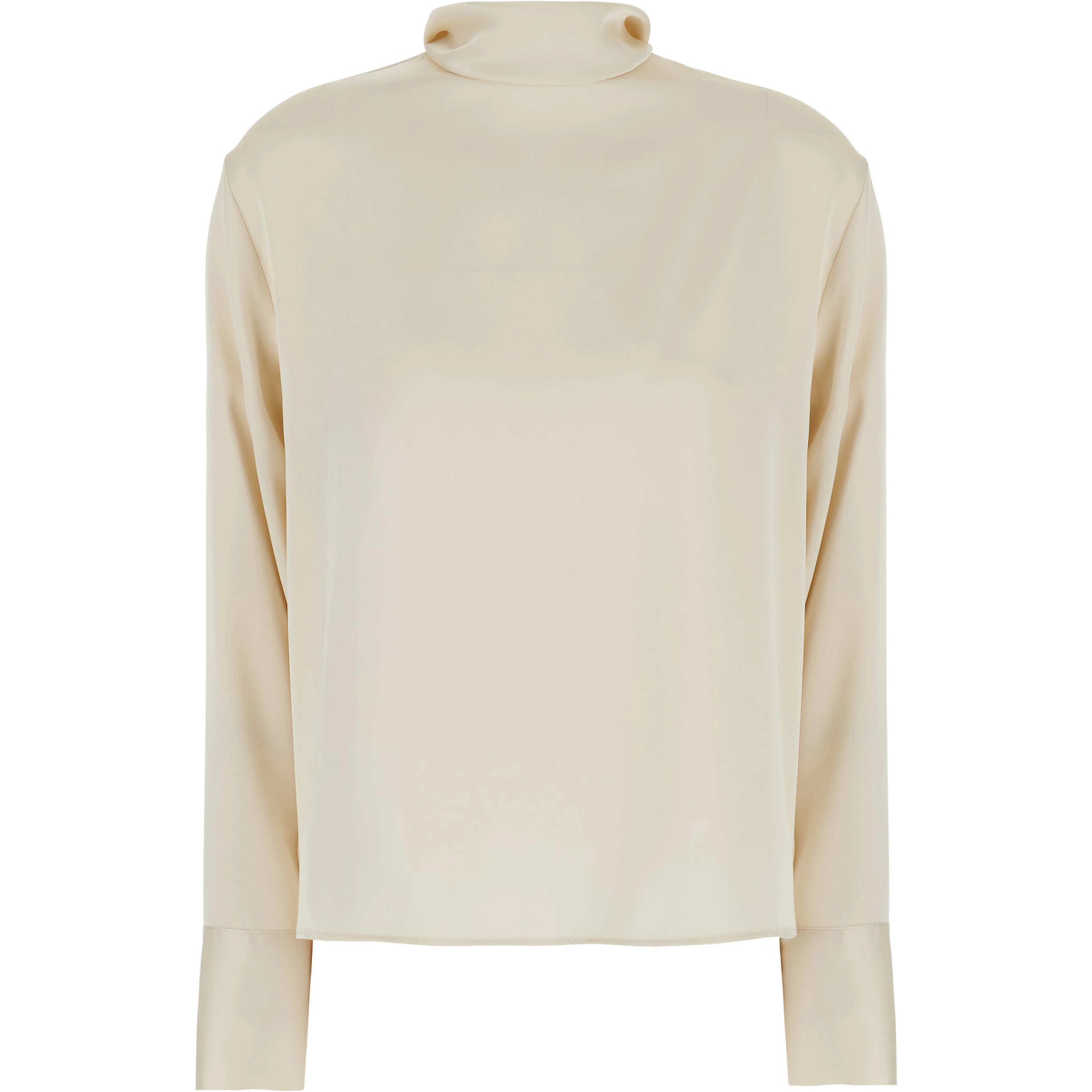 Beige High-Neck Blouse with Bow on the Rear in Satin for Women