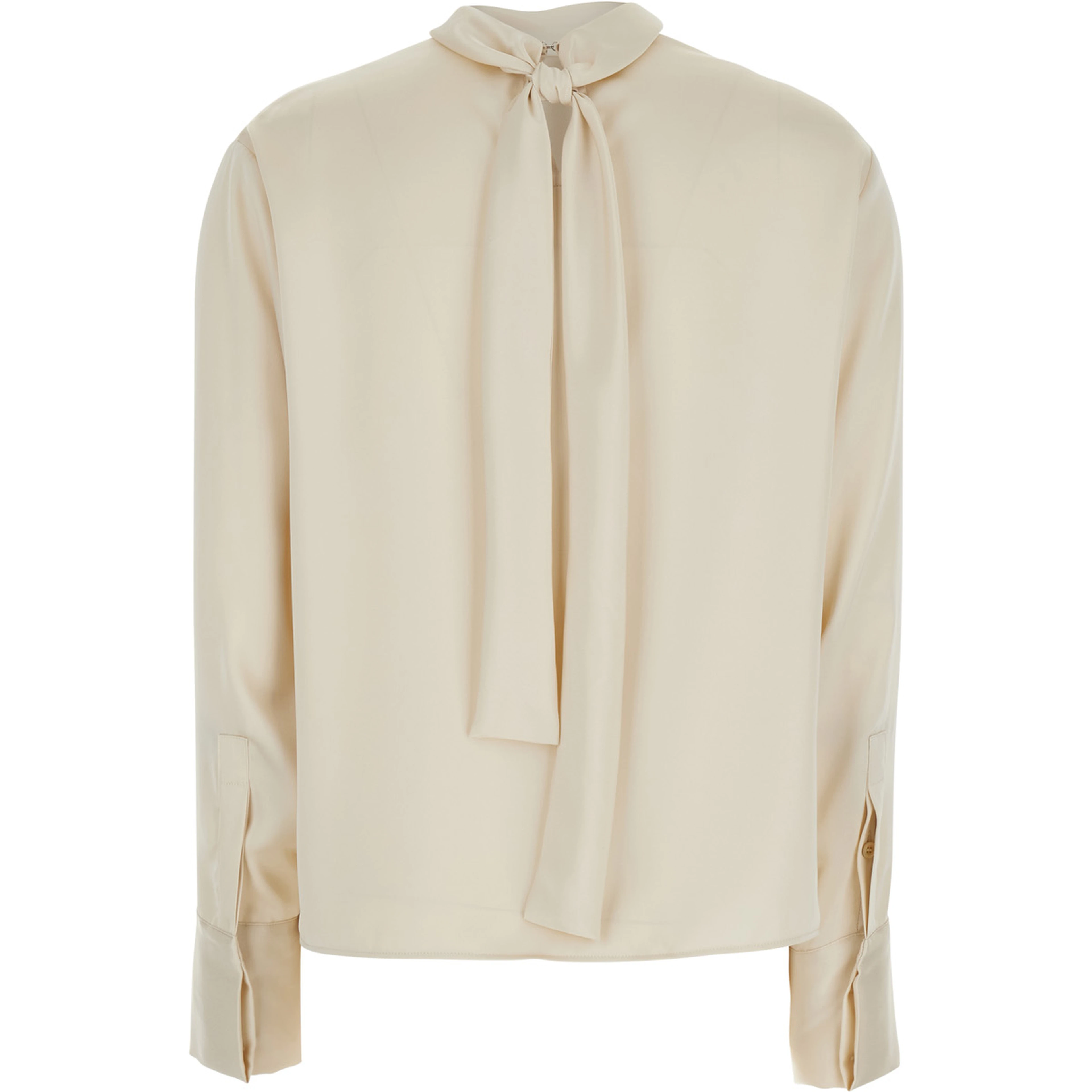 Beige High-Neck Blouse with Bow on the Rear in Satin for Women