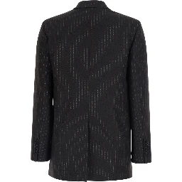 Brown Double-Breasted Jacket with Peak Revers and All-Over Pinstripe in Fabric for Women