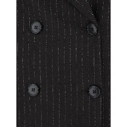 Brown Double-Breasted Jacket with Peak Revers and All-Over Pinstripe in Fabric for Women