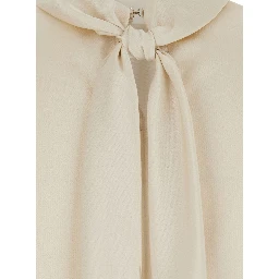 Beige High-Neck Blouse with Bow on the Rear in Satin for Women