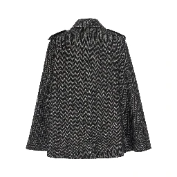 Black Short Cape with Classic Collar and Patch Pockets on the Front in Wool for Women