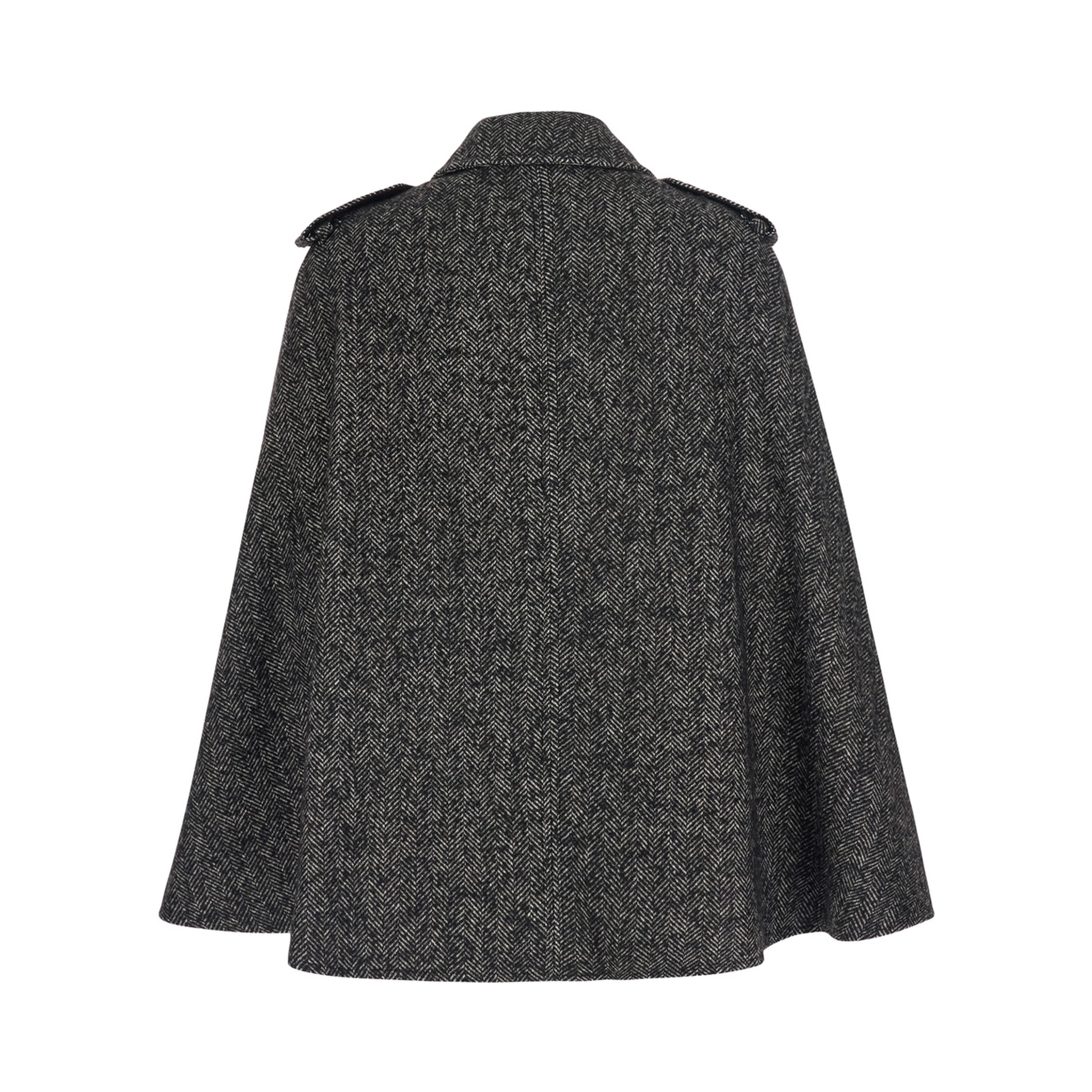 Black Short Cape with Classic Collar and Patch Pockets on the Front in Wool for Women