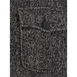 Black Short Cape with Classic Collar and Patch Pockets on the Front in Wool for Women