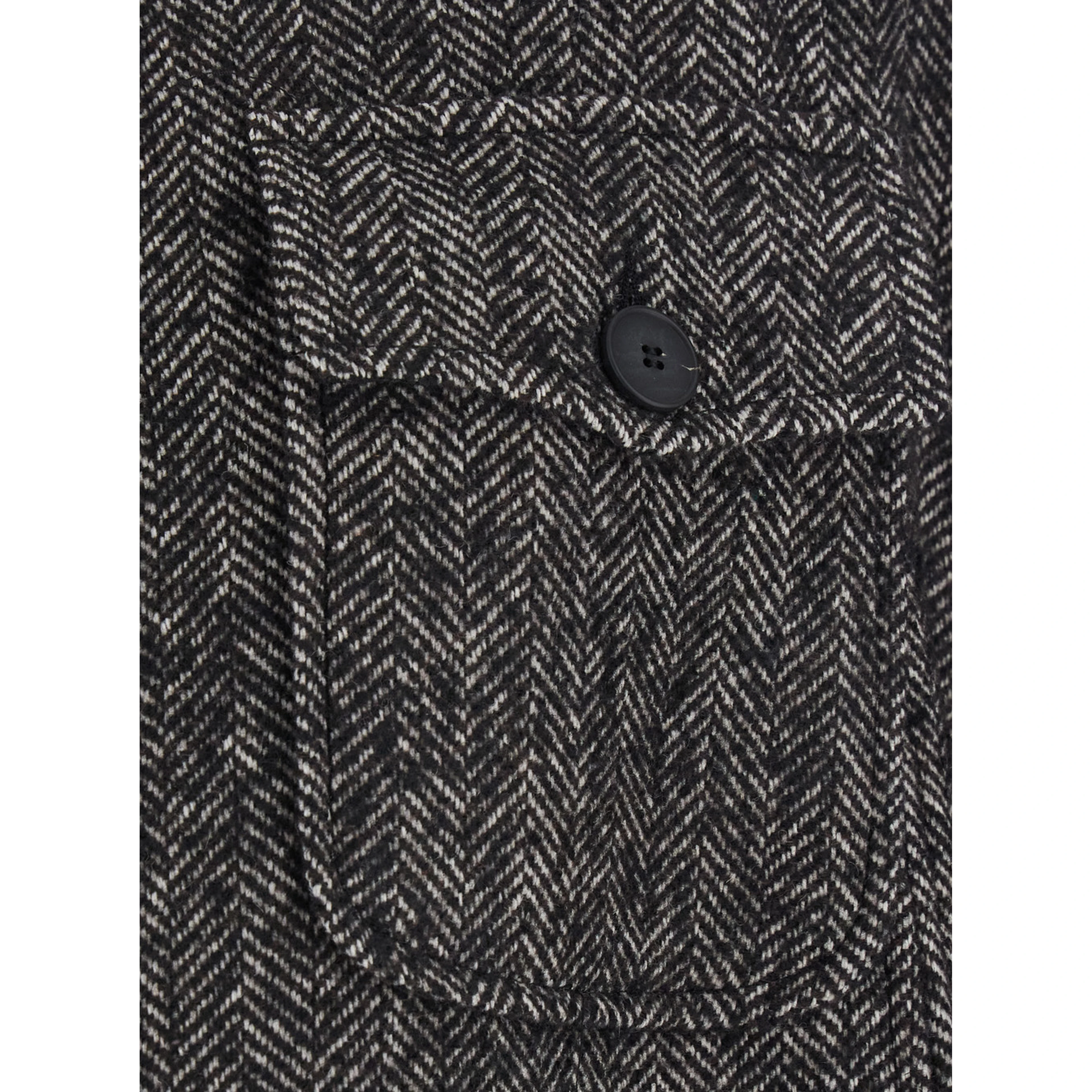 Black Short Cape with Classic Collar and Patch Pockets on the Front in Wool for Women