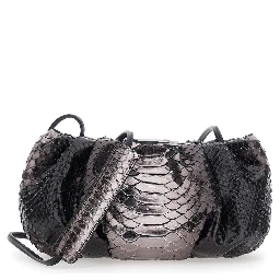 Pillow Black Clutch with shoulder strap and magnetic closure in leather for women