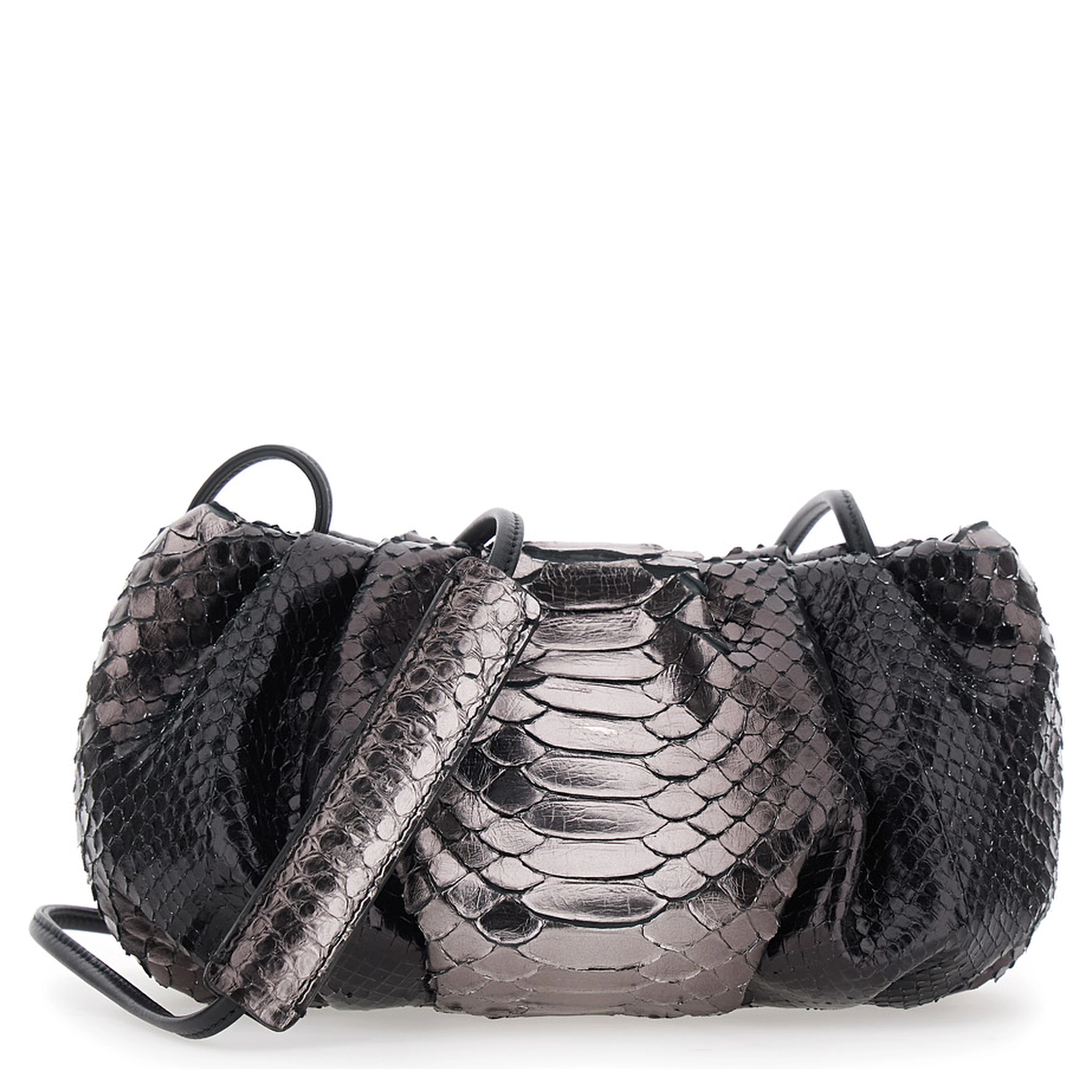 Pillow Black Clutch with shoulder strap and magnetic closure in leather for women
