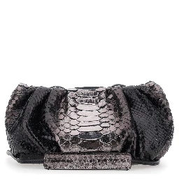 Pillow Black Clutch with shoulder strap and magnetic closure in leather for women