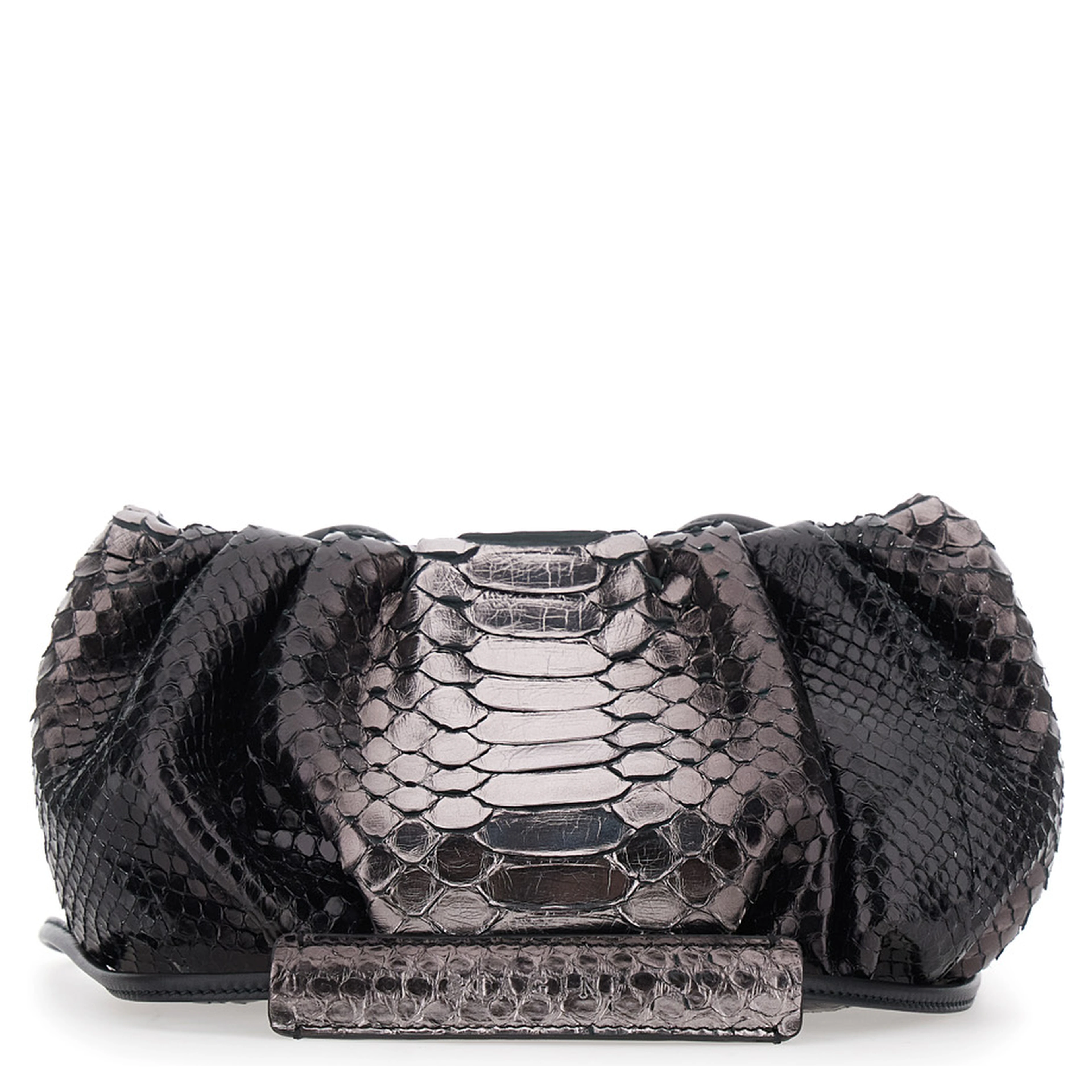 Pillow Black Clutch with shoulder strap and magnetic closure in leather for women