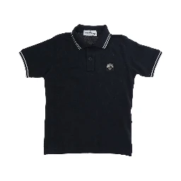Blue Polo with Classic Collar and Logo Patch on the Front in Stretch Cotton for Kids