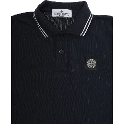 Blue Polo with Classic Collar and Logo Patch on the Front in Stretch Cotton for Kids