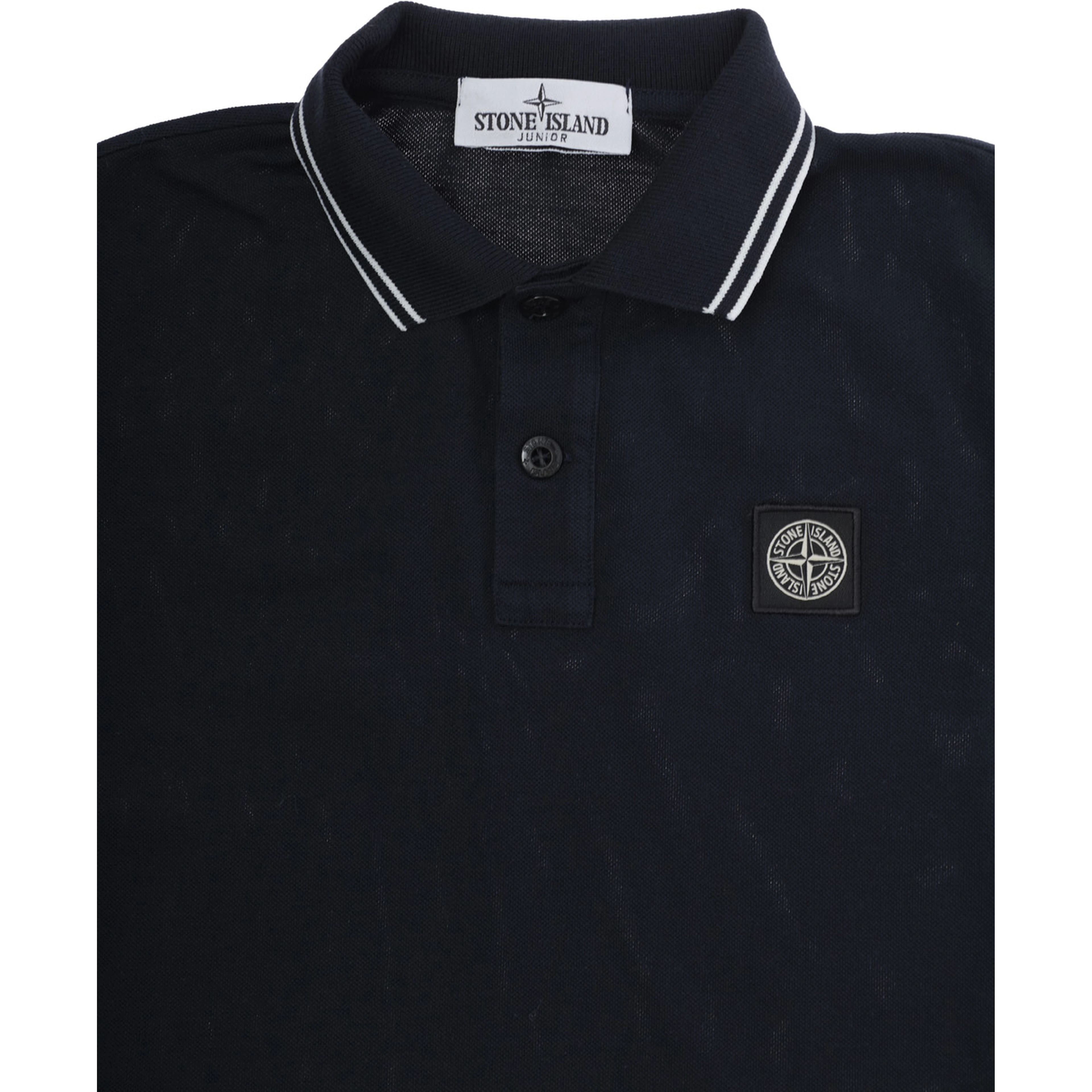 Blue Polo with Classic Collar and Logo Patch on the Front in Stretch Cotton for Kids