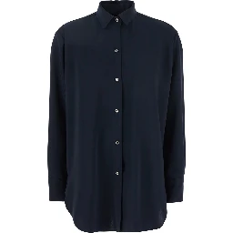 Blue Shirt with Classic Collar in Tech Fabric for Women