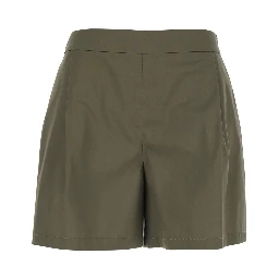 Green Womens Shorts with Semi-Elasticated Waist and Side Closure in Cotton Blend