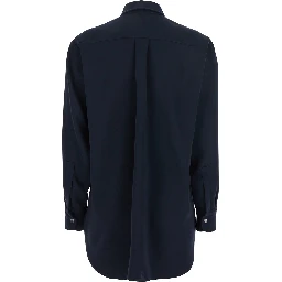 Blue Shirt with Classic Collar in Tech Fabric for Women