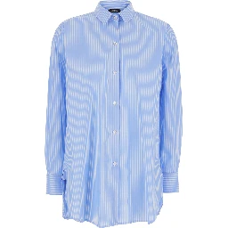 Blue Striped Shirt with Classic Collar for Women