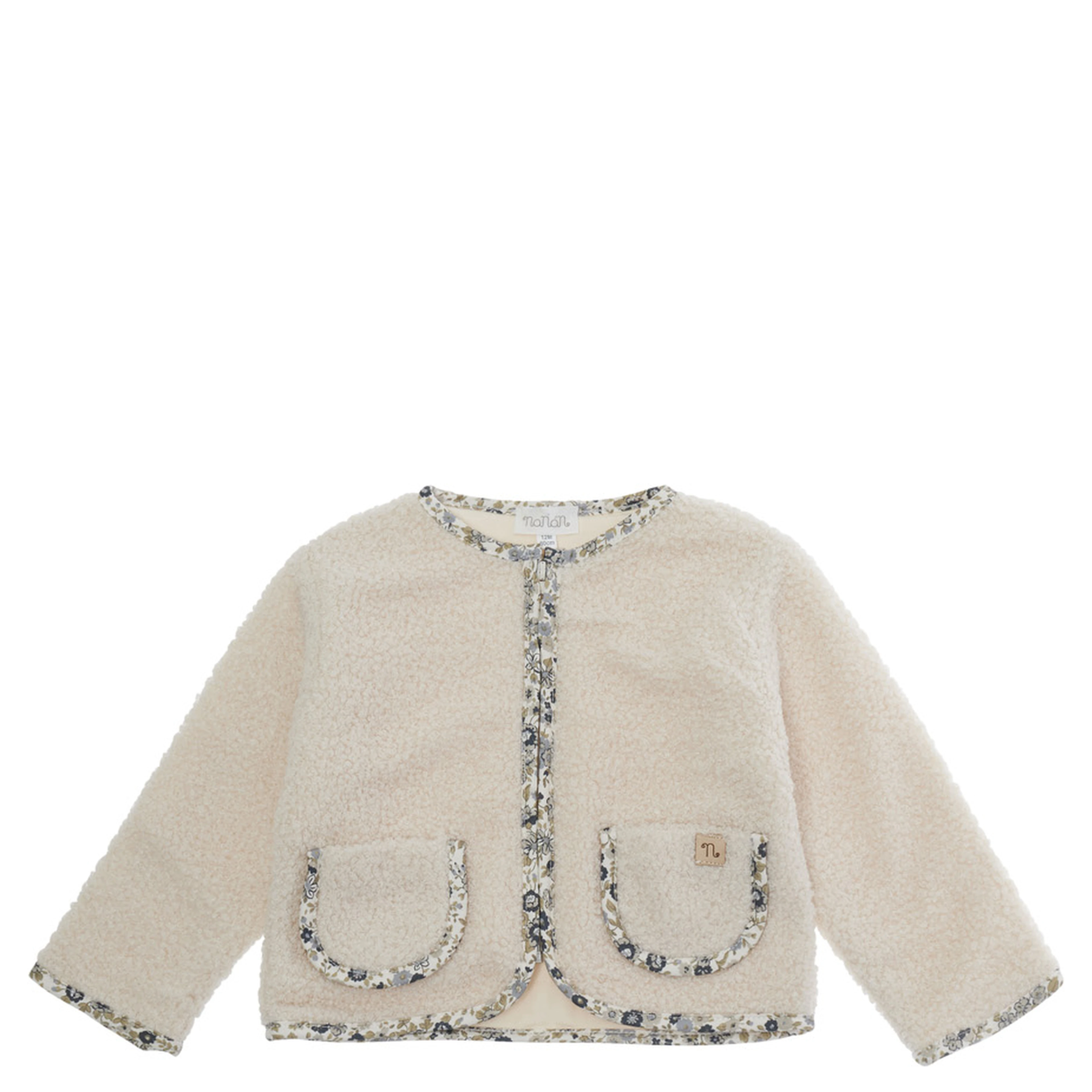 white Jacket with front closure and logo patch on the front in fabric baby