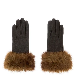 Betty Brown gloves with eco-fur cuffs in eco-leather for women