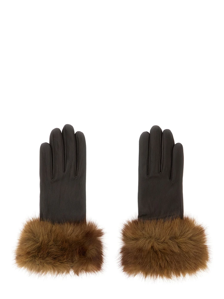 Betty Brown gloves with eco-fur cuffs in eco-leather for women