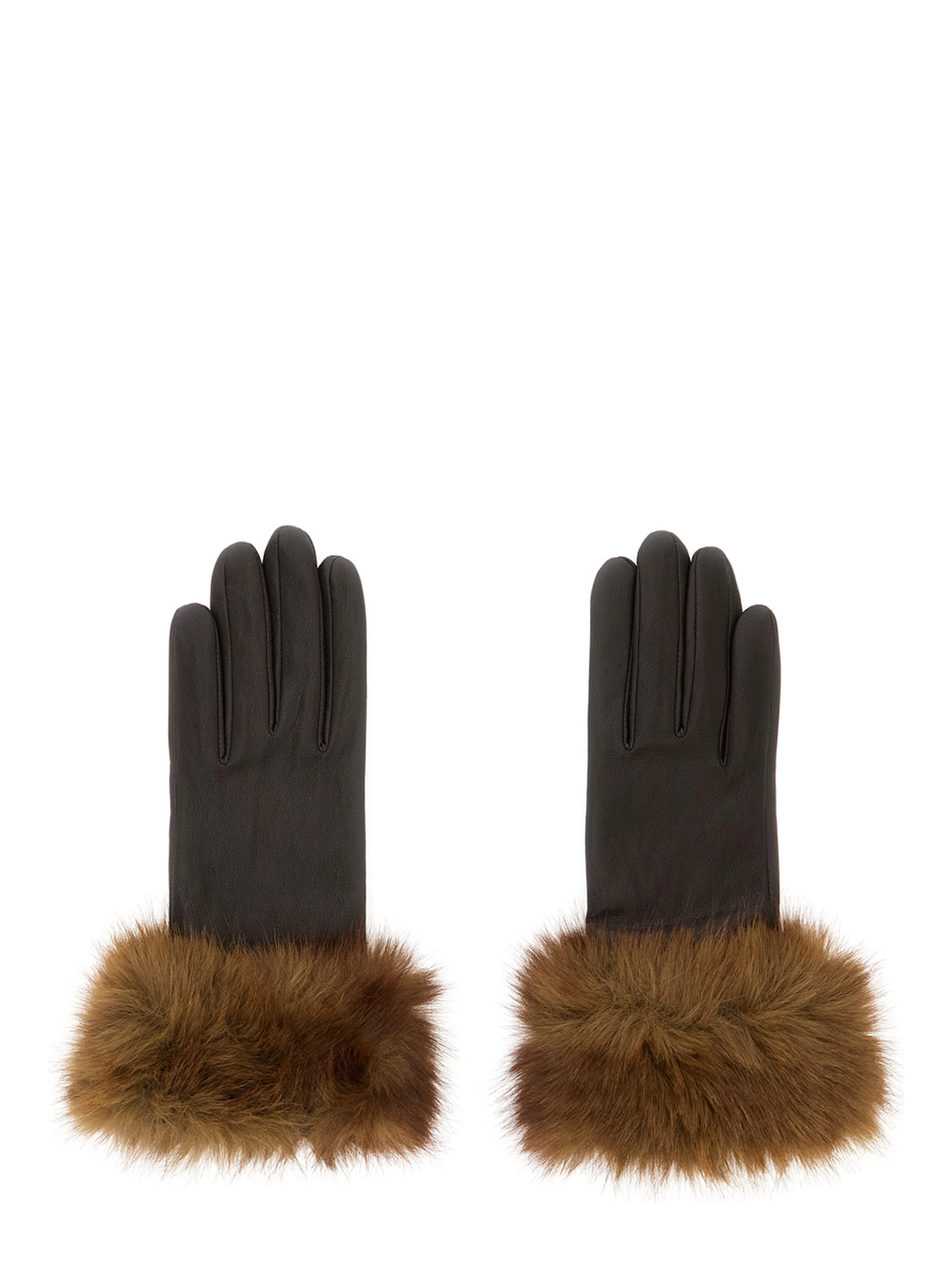 Betty Brown gloves with eco-fur cuffs in eco-leather for women