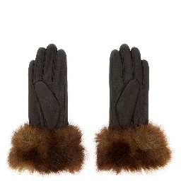 Betty Brown gloves with eco-fur cuffs in eco-leather for women