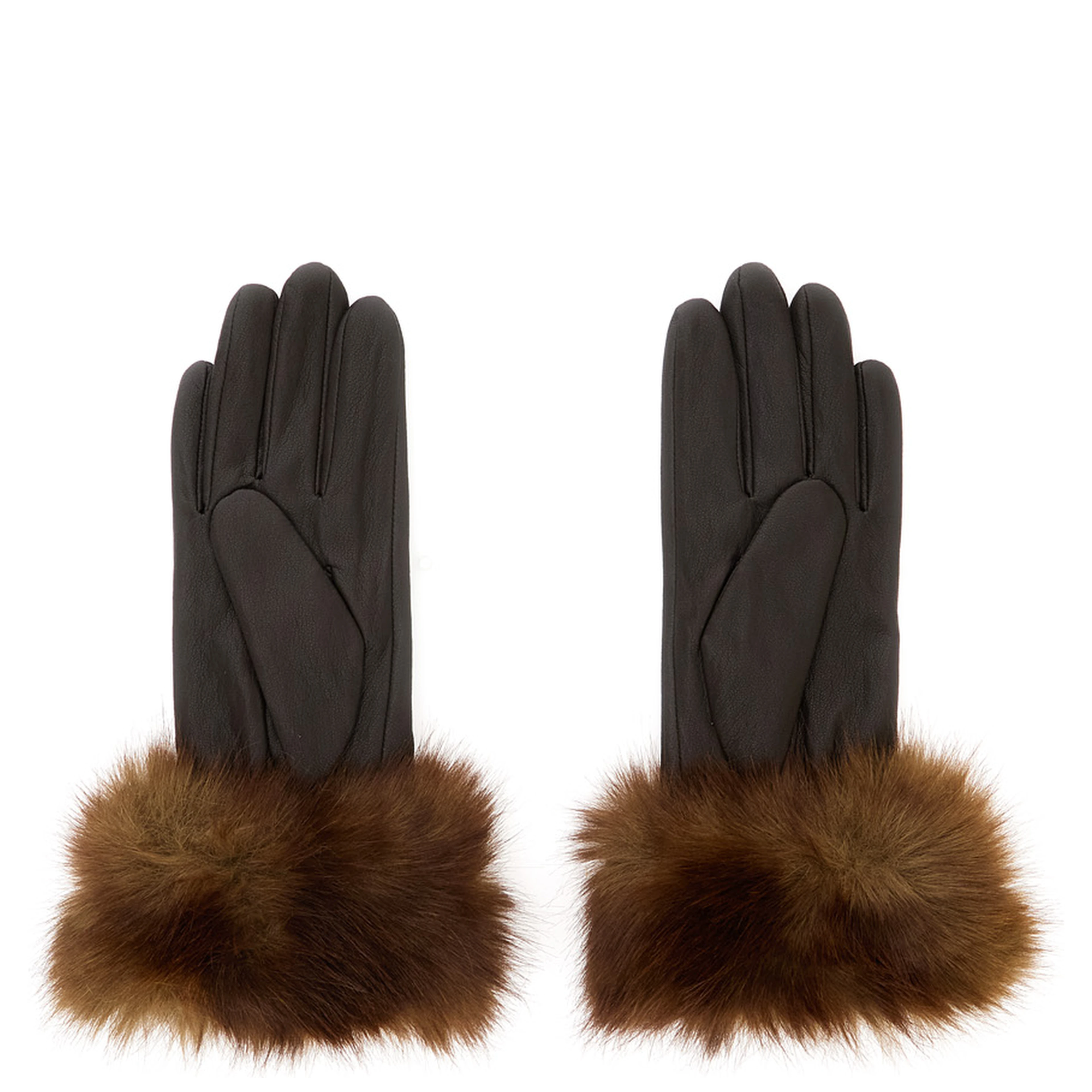 Betty Brown gloves with eco-fur cuffs in eco-leather for women
