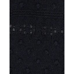 Luce Black Crew Neck Sweater with Perforated Design in Wool for Women